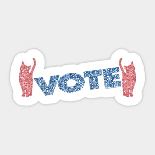 Red Cats Warming Up To Vote Blue Circle Design Sticker